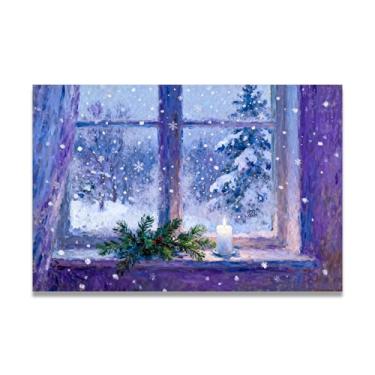 Imagem de Janelas nebulosas Impressão em tela de Natal impressionista, paisagem nevada de inverno, arte de parede festiva 40 x 60 cm sem moldura
