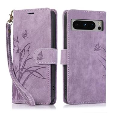 Imagem de Capa carteira para Google Pixel 8 Pro, capa de telefone de couro com padrão de borboleta de orquídea com 3 compartimentos para cartão e 1 compartimento para dinheiro, fivela magnética à prova de
