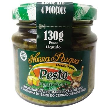 Imagem de Pesto Manjericão e castanha de Baru - Feito com azeite, queijo parmesão e alho - castanha de Baru no lugar de Pinoli (castanha do Mediterrâneo)