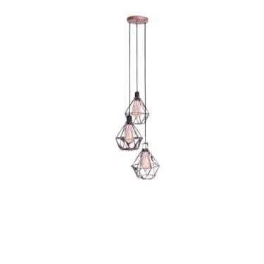 Imagem de Luminária Pendente Triplo Aramado Diamante Lustre 110v/220v(ROSE GOLD)