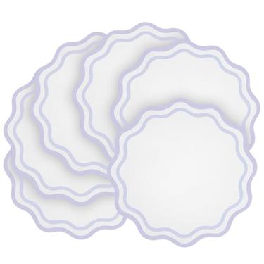 Imagem de Conjunto de 6 jogos americanos de couro sintético redondo reversível de 33 cm com borda recortada lavável em couro roxo resistente ao calor tapete de mesa de jantar impermeável fácil de limpar para