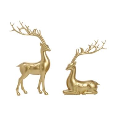 Imagem de predolo 2x Estatuetas de rena, esculturas de alce, modernas, criativas, sentadas, em pé, estátuas de veado, ornamentos para sala de estar, festa, estante de