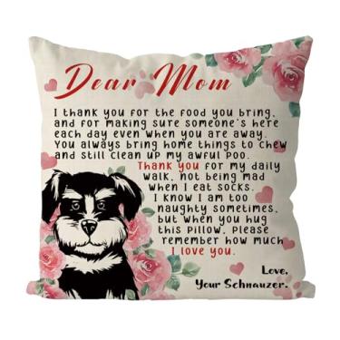 Imagem de Tian Zhun Schnauzer Mom Gifts Fronhas de travesseiro 45,7 x 45,7 cm Best Schnauzer Mom Fronha Schnauzer Presentes para casa de fazenda Almofada de sofá para decoração de sofá de casa