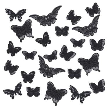 Imagem de letsinstyle 24 apliques de borboleta de renda de camada dupla, apliques bordados de organza de borboleta, remendo preto para casamento, vestido de noiva, costura, artesanato, roupas, enfeites de