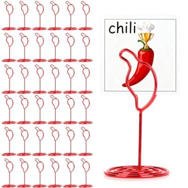 Imagem de 36 peças de porta-cartões de cozinha de pimentão, suporte de número de mesa de metal, suporte de cartão fotográfico, decorações para festas mexicanas, competições, eventos
