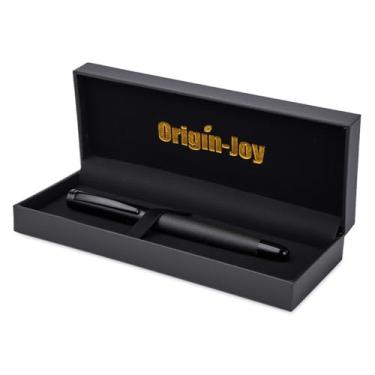 Imagem de Origin-Joy Conjunto de canetas de metal de luxo, caneta profissional executiva pesada para presente agradável com 3 refis esferográficas de 0,7 mm para homens (preta, tampada e canelada)