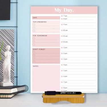 Imagem de JJPRO Planejador diário de mesa reutilizável com suporte, quadro de apagar a seco a cada hora, quadro de programação de 28 x 21 cm, agenda de apagamento a seco com intervalos de tempo, quadro de