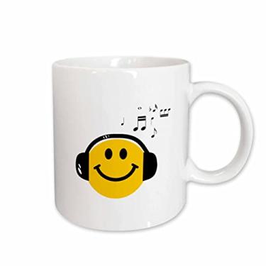 Imagem de 3dRose - Coleção InspirationzStore Smiley Face - Rosto sorridente amarelo amante da música com fones de ouvido pretos e notas musicais - DJ feliz - DJ - DJ - Canecas (caneca-112819-2)