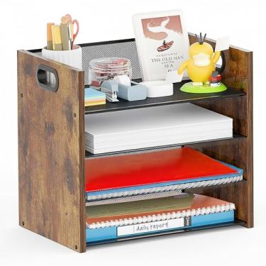 Imagem de Boershun Organizador de mesa de madeira – Organizador de arquivos de mesa de 4 camadas, organizador de papel de madeira, organizador de mesa de escritório para papéis, correio, cadernos, papelaria