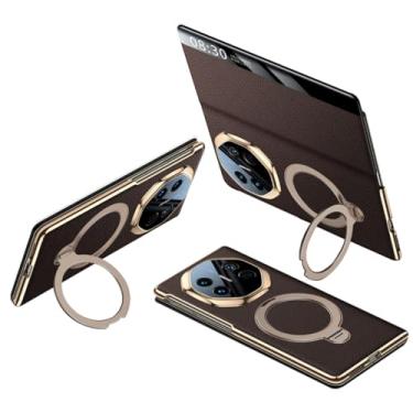 Imagem de FWYANZH Capa de couro para Huawei Mate X6, Smart Clear View Window Flip Cover Anel magnético suporte suporte proteção para câmera Slim Luxury Cowhide Shell, marrom, Mate X6