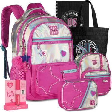 Imagem de Kit Mochila RB Rebecca Bonbon Holográfica Estojo Lancheira Escolar, Ro