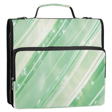 Imagem de Wassud Fichário verde claro brilhante com zíper 3 anéis com alça de ombro e alça vários bolsos expansível organizador de pasta de arquivos