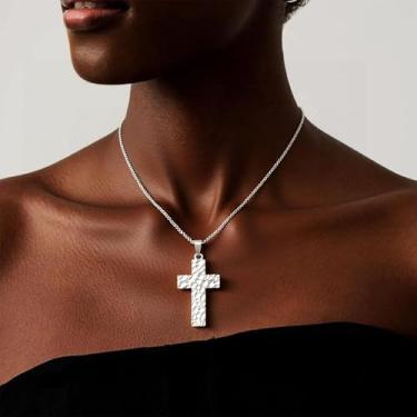 Imagem de Colar de cruz para mulheres, pingente de cruz de ouro grosso, joia de fé, presente cristão, Medium, Latão, Sem Pedra Preciosa