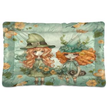 Imagem de Wassud Cama de cachorro para duas meninas com chapéu, camas grandes para cães ao ar livre, tapete lavável para animais de estimação, cama de gato para dormir, viagens 91 x 61 cm