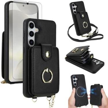 Imagem de Capa de telefone para Samsung Galaxy S24/S25 5G capa carteira magnética destacável e protetor de tela anel suporte compatível com bloqueio MagSafe RFID S 24 24S 25 25S G5 SM-S931U para mulheres preta