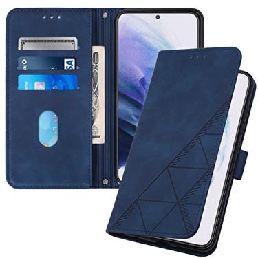 Imagem de SIYOPINPFY Capa carteira de couro para Samsung Galaxy A17 5G com compartimentos para cartões, capa protetora à prova de choque com fecho magnético durável para Samsung Galaxy A17 5G azul YBS