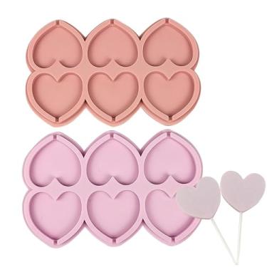 Imagem de Moldes de pirulito de coração, pacote com 2 moldes de silicone para doces de chocolate para Dia dos Namorados com palitos 3D, faça você mesmo, molde de silicone de coração de amor para gelatina, doces