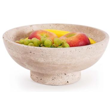 Imagem de SPESHSTONES Prato de frutas travertino 25,4 cm Decoração de mesa de jantar artesanal - Tigelas de servir para balcão de cozinha - Essenciais de cozinha e decoração de casa