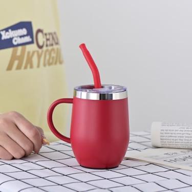 Imagem de Copo de aço inoxidável de 340 g com isolamento a vácuo de parede dupla com canudo - copo de viagem de metal reutilizável com tampas, à prova de vazamento e livre de BPA (vermelho canyon)