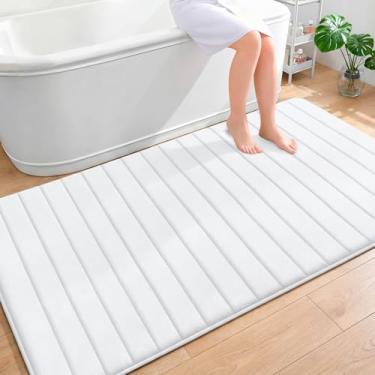 Imagem de OLANLY Tapete de banho listrado de espuma viscoelástica 177 x 116, tapetes de banheiro absorventes super macios, secagem rápida, tapetes de chuveiro laváveis na máquina, tapete de banho, acessórios de