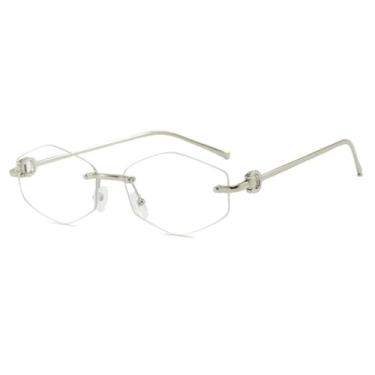 Imagem de Óculos de Sol Femininos de Luxo Sem Armação em Formato de Diamante, Personalizados e Modernos, com Proteção UV400 (Prateados)