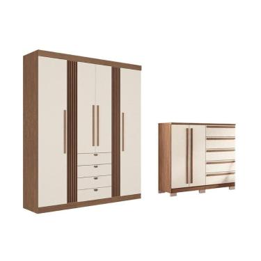 Imagem de Guarda Roupa +cômoda 2 Peças Qc297 Jatoba/areia - Santos Andirá
