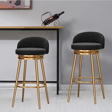 Imagem de Banquetas de bar para cozinha, cadeira giratória de 360° com apoio para os pés, conjunto de 2 cadeiras de ilha de fazenda, cadeira de café