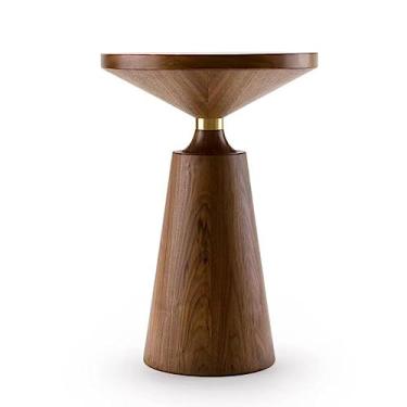 Imagem de Mesa lateral moderna de madeira maciça, mesa de canto redonda pequena para sala de estar, mesa de centro de decoração de casa moderna, totalmente montada, 35 x 56 cm, simples (marrom)