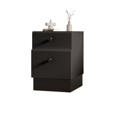 Imagem de Casa moderna, quarto, quarto de hóspedes, pequena mesa de cabeceira de madeira, armário mezanino lateral estreito preto prático (XS)