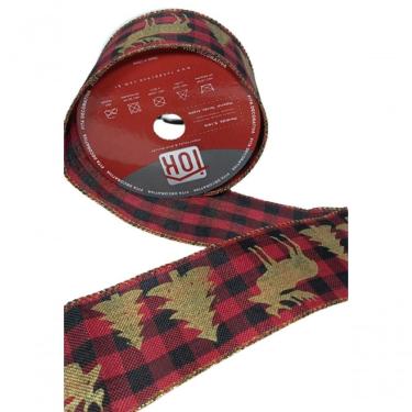 Imagem de Fita Decorativa Xadrez Vermelho Com Preto Com Estampa Natalina