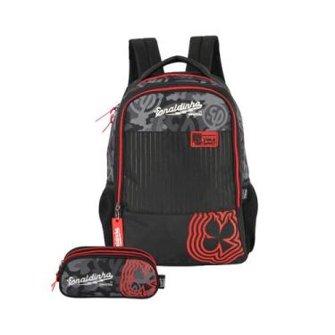 Imagem de Kit Mochila Enaldinho YouTuber Costas E Estojo Triplo Teen Cor:Preto -
