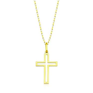 Imagem de Cordão Cadeado 60cm Pingente Cruz Crucifixo De Ouro 18k Masculino - DR