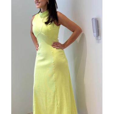Imagem de Vestido longo hanna feminino malha casual liso manga curta moda evangé