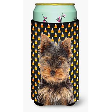 Imagem de Caroline's Treasures KJ1216TBC Candy Corn Halloween Yorkie Puppy/Yorkshire Terrier Tall Boy Hugger Can Cooler Sleeve Hugger Lavável à Máquina Manga Bebida Hugger Colapsável Isolador Insula de Bebidas