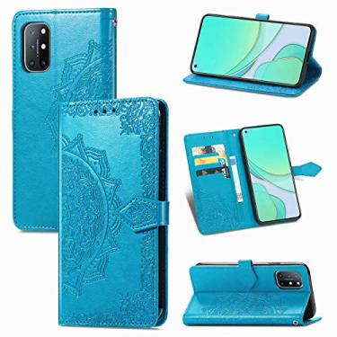 Imagem de YUNCHAO Caixa de telefone Para OnePlus 8T Mandala Flor em relevo caso de couro flip horizontal com suporte/cartão/carteira/cordão capa para celular