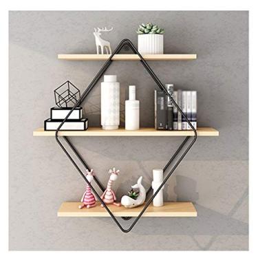 Imagem de KIZQYN Estante flutuante de 3 camadas, rack de armazenamento de parede de ferro forjado de metal, prateleira de exibição de sala de estar de quarto redondo (preta) estante (tamanho: M)