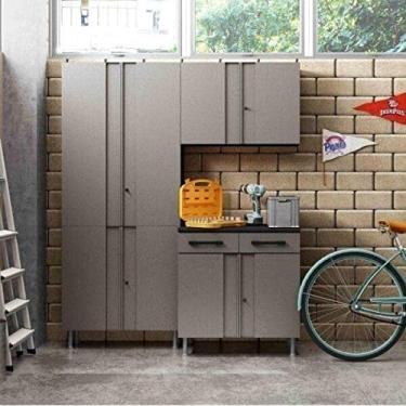 Imagem de Conjunto 2 Armários Multiuso e Balcão Multibox Telasul Cinza