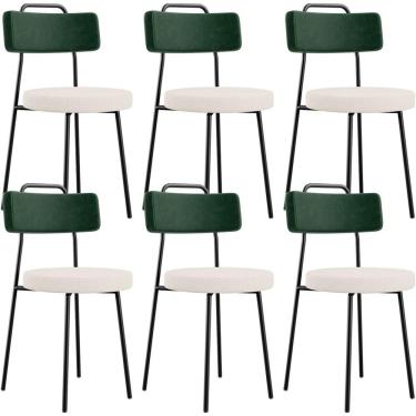 Imagem de Kit 06 Cadeiras Decorativa Estofada Sala De Jantar Barcelona L02 Facto Verde Musgo Linho Cru - Lyam