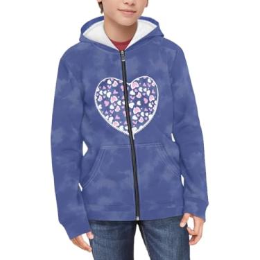 Imagem de Gzzxiailg Moletom com capuz e moletons de moda infantil pulôver de manga longa com bolsos canguru meninos meninas moletom com zíper P-GG 6-16 anos, Coração do amor, azul, M