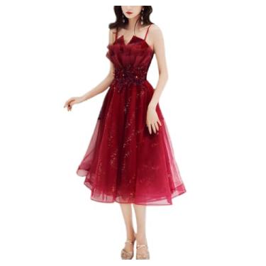 Imagem de Vestidos de festa elegantes femininos com decote em V, vestidos de noite, vestidos de formatura, vestidos de baile com glitter líquido, Vermelho, M