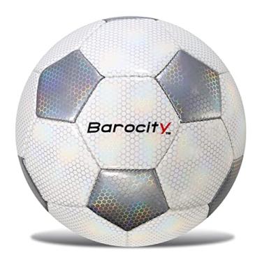 Imagem de Barocity Bola de futebol clássica branca e prata tamanho 4 – bola oficial premium para meninos e meninas com padrão hexagonal reflexivo arco-íris, durável, interior, exterior, treinamento, prática, brincadeiras e jogos