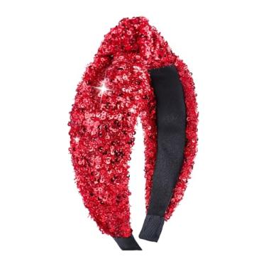 Imagem de Lanmerry Faixas de cabelo com nó de lantejoulas para mulheres e meninas, faixas de cabelo vermelhas, com glitter, acessórios de cabelo para mulheres, meninas, presentes