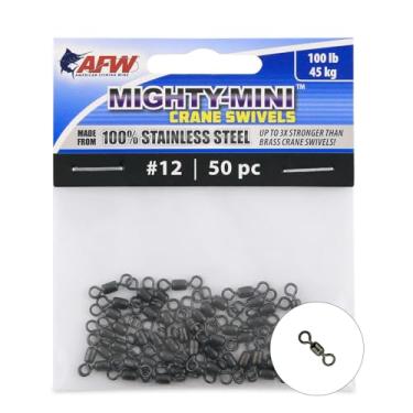 Imagem de American Fishing Wire Mighty Mini guindaste giratório (100% de aço inoxidável), cor preta, tamanho 12, teste de 45 kg, 50 peças
