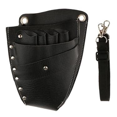 Imagem de Bolsa profissional para tesouras de cabeleireiro com cinto - Bolsa de couro estilista para ferramentas de barbeiro, organizador e armazenamento de viagem, preta