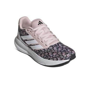 Imagem de adidas Tênis unissex infantil Run Falcon 5, Rosa areia/branco/preto, 3 Little Kid
