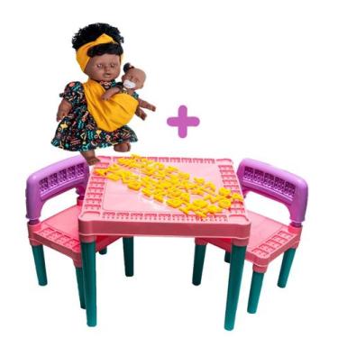 Imagem de Kit Mesa Didática Infantil + Boneca Africana Mãe Filha Negra - Tritec 