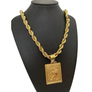 Imagem de Cordão Baiano 13Mm + Pingente São Jorge - Banhado A Ouro 18K - Tojoia1