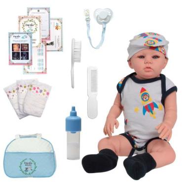 Imagem de Bebê Tipo Reborn Masculino Carequinha Pode Tomar Banho - Cegonha Rebor