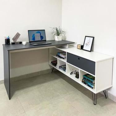 Imagem de Escrivaninha em L Com 1 Porta Oggi Catar Cor Branco com Grafite