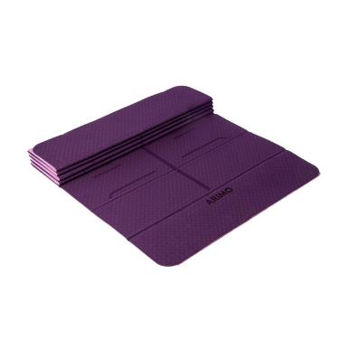 Imagem de ARIMO Tapete Yoga Mat Dobrável Antiderrapante TPE Ecológico Biodegradável Todos Os Tipos de Yoga/Pilates 181 x 61 cm x 6 mm (Roxo com Linhas)